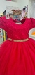 Vestido vermelho peito em nervura e mangas trabalhadas - comprar online