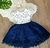 Vestido Infantil Branco com marinho, perolas Luxo Festa