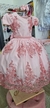 Vestido Infantil Rosa Com Renda Realeza e Cinto Pérolas