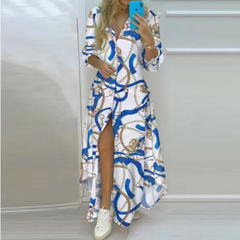 Vestido comprido boho - chic gola virada para baixo