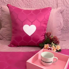 Capa Almofada Jacquard 40x40 Pink Coração Decorativa Quarto Sala - comprar online