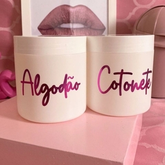 Porta Cotonete Algodão Rose Gold Pink Plástico Personalizado Branco