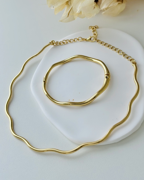Conjunto Ondas - Folheado a Ouro 18K