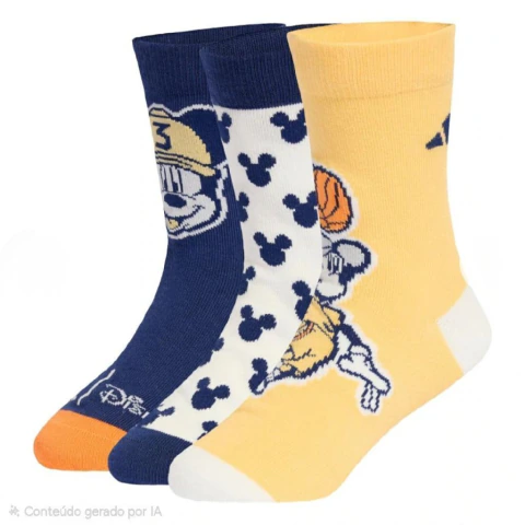 Kit de Meias Infantis Adidas Disney Mickey Mouse - 3 Pares