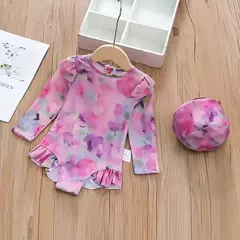 Bañador de Una Pieza Tie-Dye Adorable para Niñas con Gorro de Natación