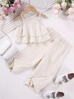2 piezas de camiseta texturizada de color sólido, pantalones anchos casuales