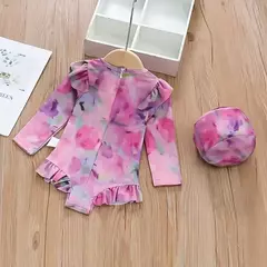 Bañador de Una Pieza Tie-Dye Adorable para Niñas con Gorro de Natación - comprar en línea