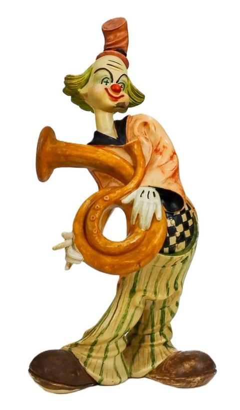 Escultura de Resina Italiana de Palhaço com trompa