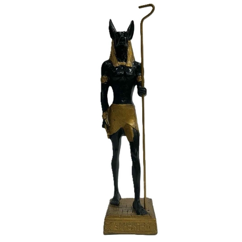 Escultura de Anúbis em Resina Preto com Dourado