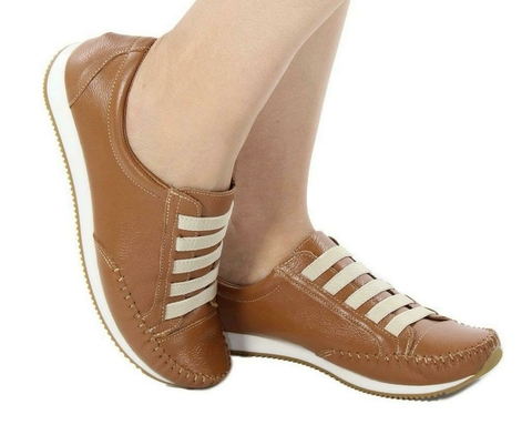 MOCATÊNIS FEMININO CARAMELO COURO LEGÍTIMO