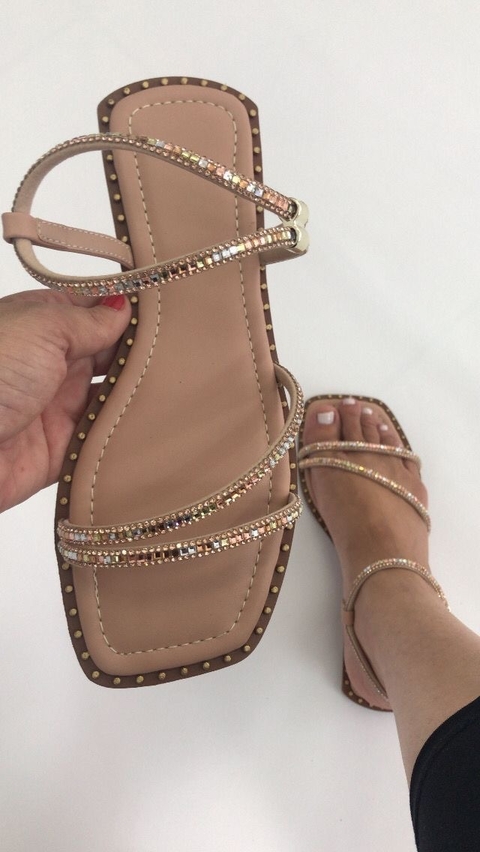 SANDALIA RASTEIRA FEMININA STRASS ROSE