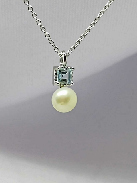 Collar de plata 925 con perla de rio y aguamarina