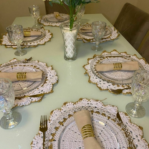 Jogo Americano de Crochê Redondo – 1 Unidade | Cor Branca