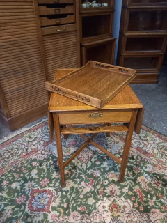 Antigua Mesa Con Alas Y Bandeja Roble Thompson - tienda online