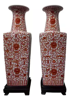 Par De Vasos Porcelana China Iron Red Lottus - comprar online