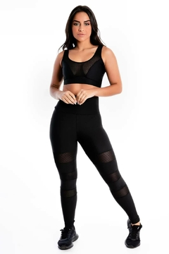Cropped Detalhe Busto Calça Legging Tela Preta Conjunto | REF: LX243