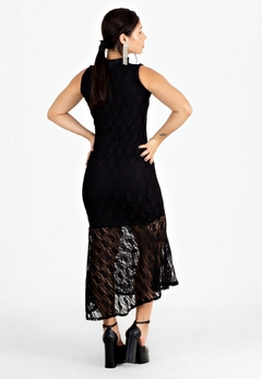 Vestido De Renda Gola Alta Preto Midi | REF: VRP3 - loja online