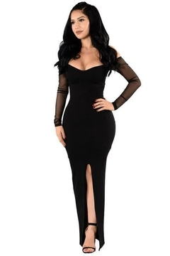 Vestido Fenda Manga Longa Tule Social Festa Longo | REF: VRP8