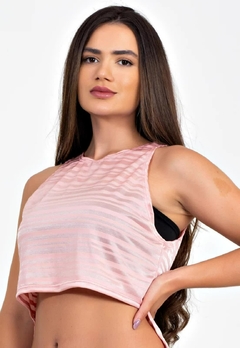 Blusa Feminina Rose Tomara que Caia Traparente Com Cropped Preto | REF: LX288