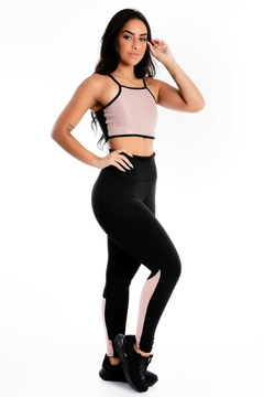 Cropped Alcinha e Calça Legging Preto Detalhe Tela Rose Conjunto | REF: LX276 - comprar online