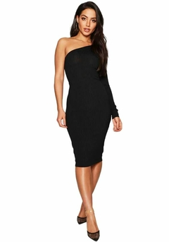 Vestido Canelado Um só ombro e manga Midi | REF: NCR0012 - comprar online