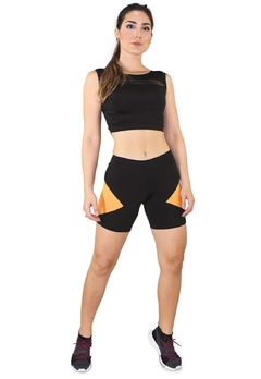 Cropped Regata Com Faixa + Short Preto Com Amarelo Conjunto Fitness | REF: LX044 - comprar online