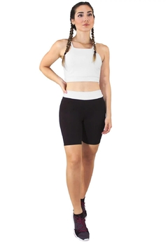 Cropped Alcinha Branco + Shorts Preto Com Branco Conjunto Fitness | REF: LX048 - comprar online