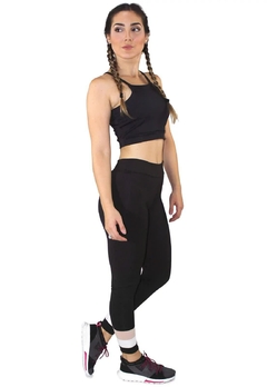 Academia Cropped Preto + Calça Fitness Preto Com Detalhe Rosê e Branco Conjunto Fitness | REF: LX060 - Fit & Move
