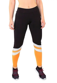 Calça Legging e detalhe amarelo Fitness Preto Com listras Branco | REF: LC32 - comprar online