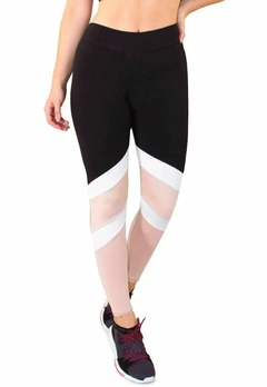 Calça Branco e Chocolate Legging Fitness Preto Com Faixas | REF: LC52 - comprar online
