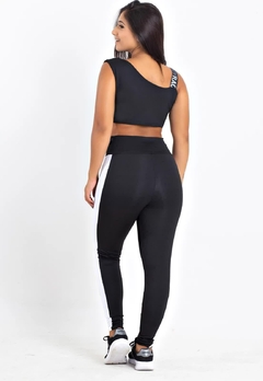 Calça Legging Preto Listra Branca Cropped Preto e Branco Conjunto | REF: LX201 - Fit & Move