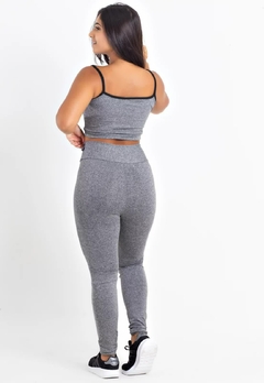 Calça Legging Cintura Alta + Cropped Cinza Mescla com Elásticos Conjunto Fitness | REF: CCA1 na internet