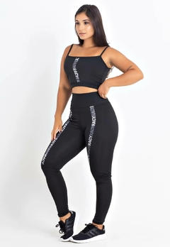 Conjunto Fitness Calça Legging Cintura Alta + Cropped Preto com Elásticos | REF: CCA1 - Fit & Move