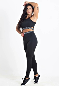 Calça Legging Cintura Alta + Cropped Alcinha Preto com Elásticos Conjunto Fitness | REF: CCA5 - Fit & Move
