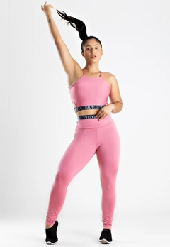Calça Legging Cintura Alta + Cropped Alcinha Rose com Elásticos Conjunto Fitness | REF: CCA5 - loja online