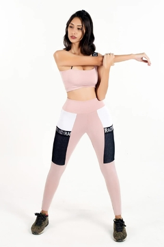 Calça Legging com Bolso de Tela + Cropped Rose com Elásticos Conjunto Fitness | REF: CCA8