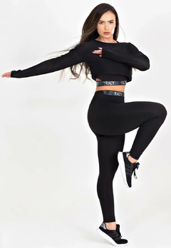 3 Peças Calça Legging + Top + Cropped de Telinha Preto com Elásticos Conjunto Fitness | REF: CCA9 na internet