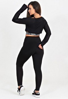 3 Peças Calça Legging + Top + Cropped de Telinha Preto com Elásticos Conjunto Fitness | REF: CCA9 - Fit & Move