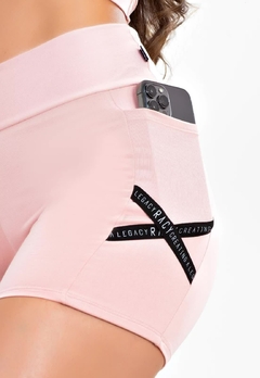 lShort Cintura Alta + Cropped Rose com Elásticos em X Conjunto Fitness | REF: CCA4 - Fit & Move