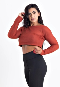 Top Cropped Fitness Manga Longa de Tela Dry Fit Terra Cota | REF: CCRPA9 - Fit & Move