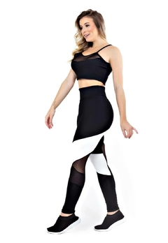 Calça Legging Detalhe Branco Cropped Detalhe Busto Conjunto Fitness | REF: LX124 - Fit & Move