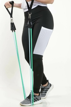Calça Elástico e Tela Branca Legging Cintura Alta Preta | REF: FDR11
