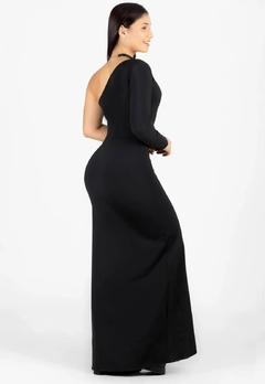 Vestido Tubinho com Fenda Uma Manga Preto Longo | REF: NR21 - Fit & Move