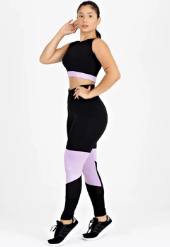 Cropped + Calça Legging Preto com Lilás Conjunto Metamorfose | REF: MTF3 - comprar online