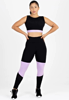 Cropped + Calça Legging Preto com Lilás Conjunto Metamorfose | REF: MTF3 - Fit & Move