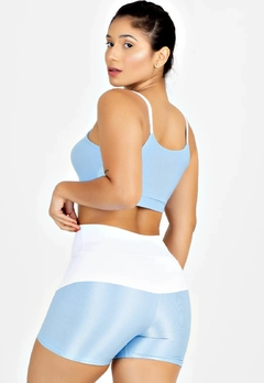 Cropped Sustentação + Short Legging Azul e Branco Conjunto Metamorfose | REF: MTF9 - Fit & Move