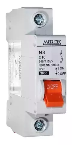 Mini Disjuntor Metaltex 1 Pólo Curva C 2A