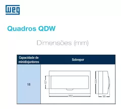 Quadro de Distribuição QDW02-18-FE, 18 disjuntores - PNG TECH
