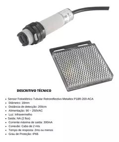 Sensor Fotoelétrico Retro-reflexivo P18R-200-DNC Metaltex - comprar online