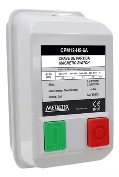 Chave de Partida 3CV 220V 7–10A CPM12-H5-10A Metaltex